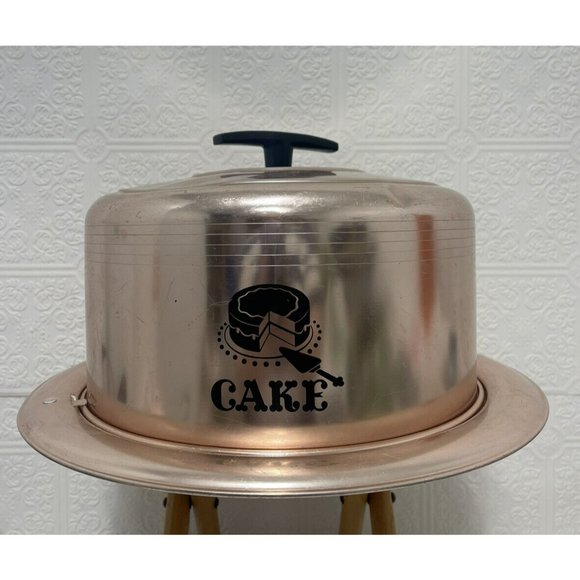 Vintage West Bend Copper Cake Carrier Aluminum Locking Cover 1950's Humidity